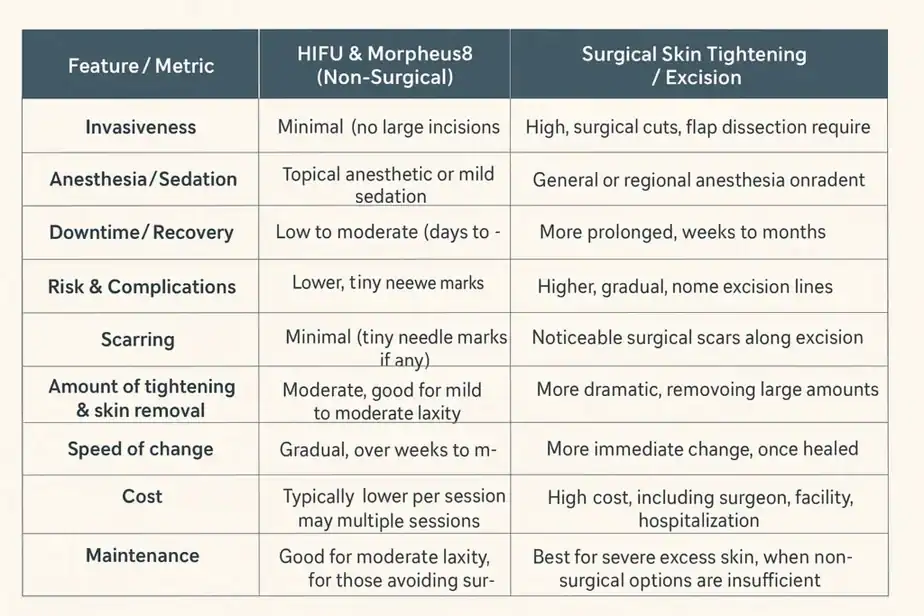 Table showing benefits of Lipo Freeze 2 U Hampshire treatments for skin tightening following weight loss injections.
